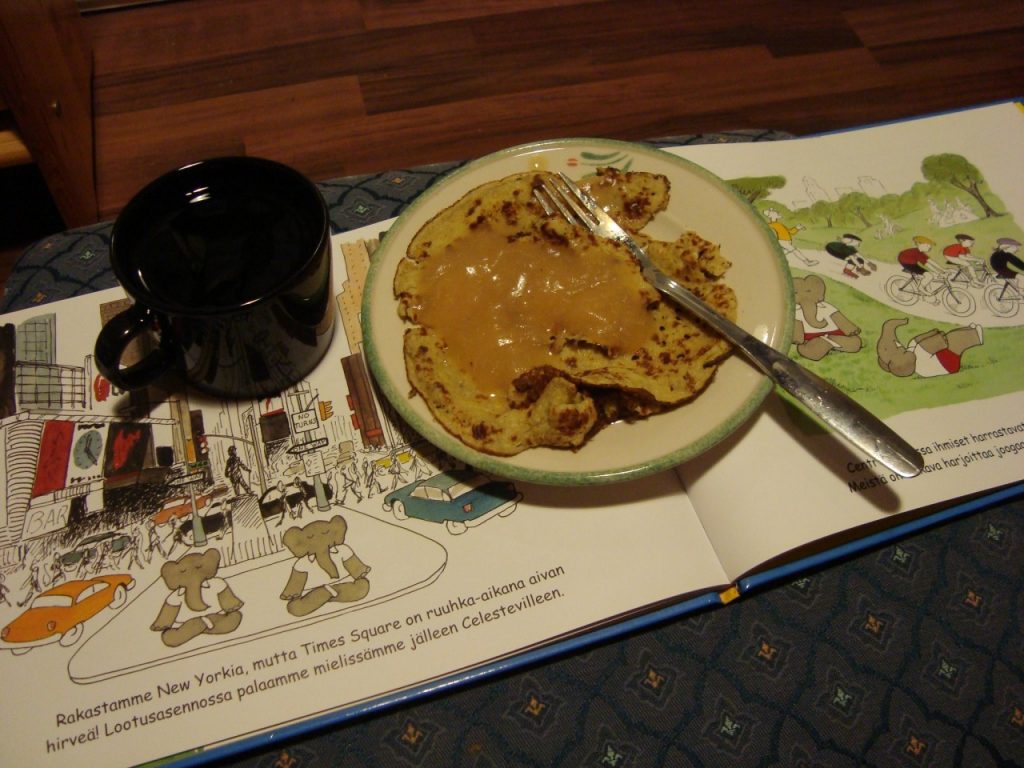 coffee, crepes and Babar's Yoga for Elephants